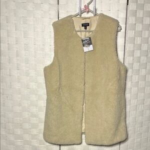 Topshop Cream Teddy Faux Shearling Vest with Pockets Boho